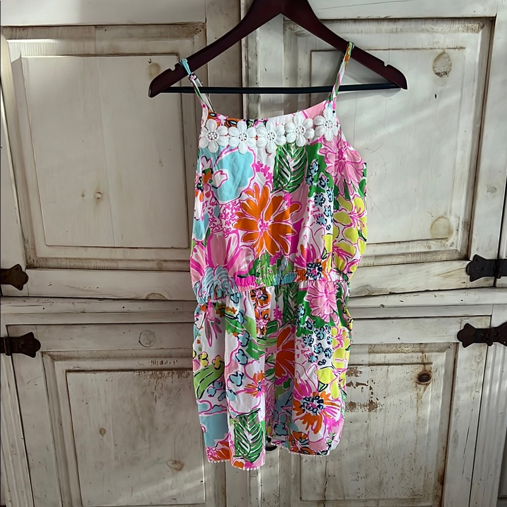 Lilly Pulitzer fir Target Pink and Green Floral Romper Girls XL